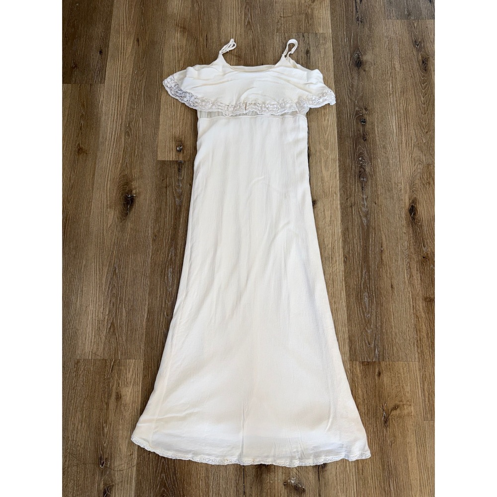 Flying Tomato Boho Lace Ruffle Maxi Dress Women M Cream Gauze Cottagecore Boho - Picture 8 of 8